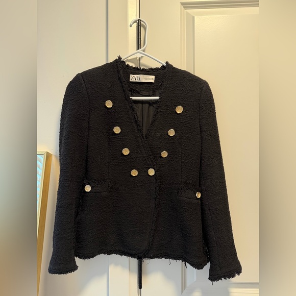 Zara Jackets & Blazers - Zara Black Textured Double-Breasted Blazer